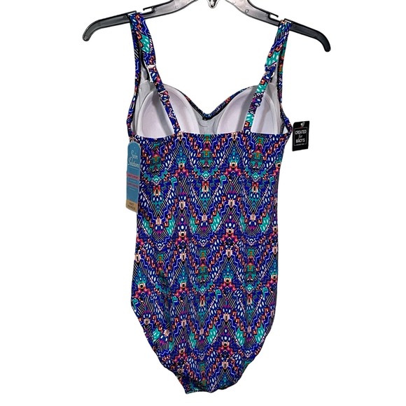 Swim SolutionsTummy-Control Shirred One-Piece Swimsuit, blue 8 - Picture 4 of 13